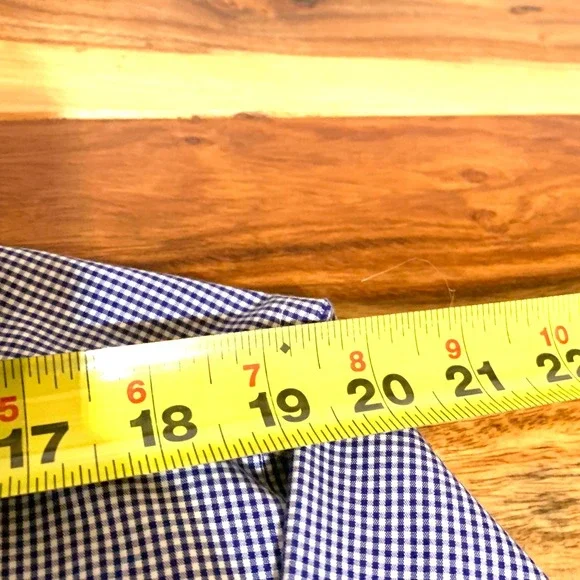 Thomas Dean Mens Blue Gingham Check Dress Shirt 16R Long Sleeve‎ Button Down - Picture 8 of 11